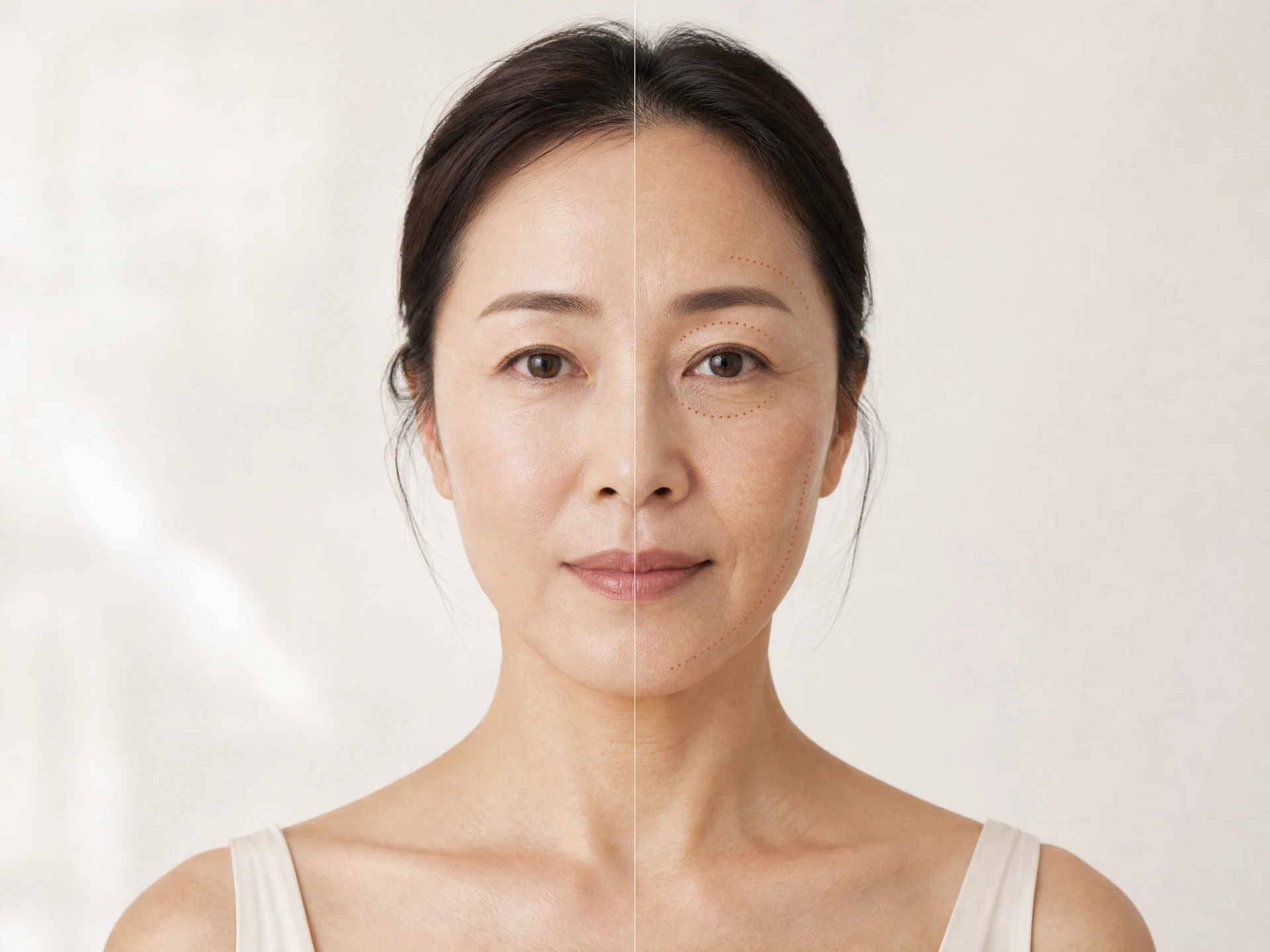 以肌膚紋理差異說明老化觀察的女性肖像